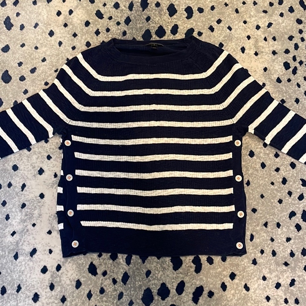 JCREW navy striped side button sweater!